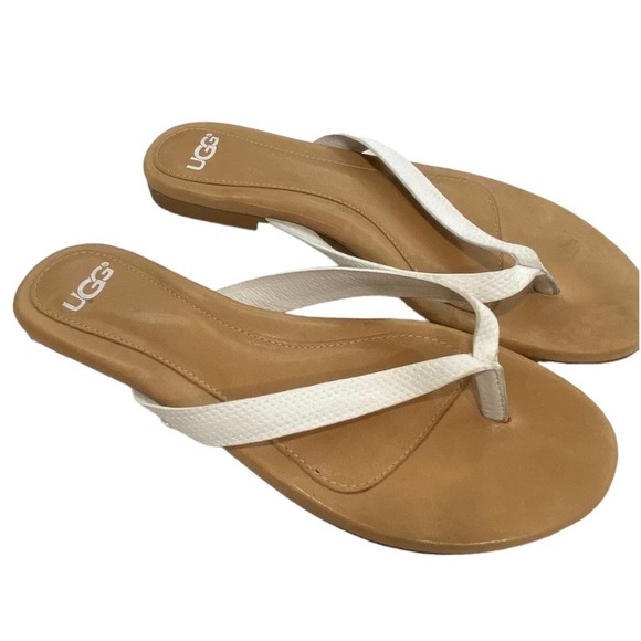 UGG Shoes - UGG Tuolumne Leather white Flip Flops embossed braided style strap Size 6 sandal